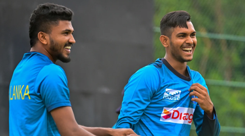 Dilshan Madushanka and Matheesha Pathirana find a reason to smile during training•Feb 16, 2024•AFP/Getty Images