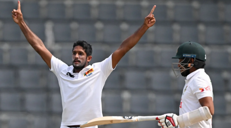 Kasun Rajitha picked up his second five-wicket haul in Tests•Mar 25, 2024•AFP/Getty Images