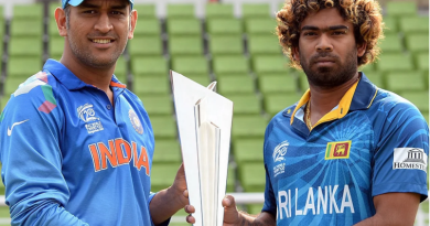 MS Dhoni and Lasith Malinga pose with the World Twenty20 trophy on the eve of the final•Apr 05, 2014•AFP