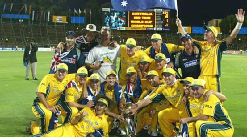 The Australian cricket team poses for photographers after winning World Cup 2003•Mar 23, 2003•Reuters