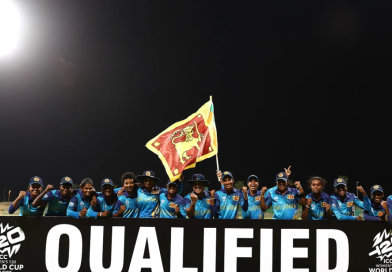 Sri Lanka players pose after securing their T20 World Cup qualification•May 05, 2024•ICC/Getty Images