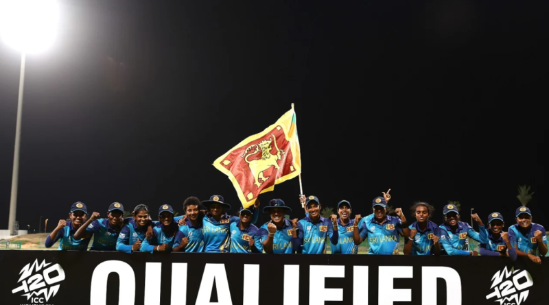 Sri Lanka players pose after securing their T20 World Cup qualification•May 05, 2024•ICC/Getty Images