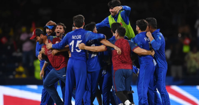 Afghanistan celebrate their first ever win over Australia•Jun 22, 2024•Getty Images