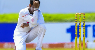 Praveen Jayawickrama expresses his frustration•Dec 01, 2021•AFP/Getty Images