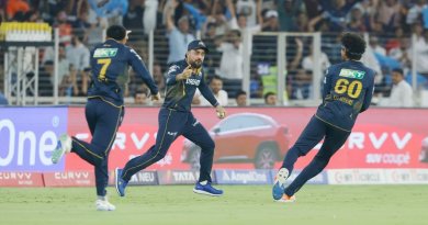 Rashid Khan and his team-mates are pumped after a smart catch got rid of Travis Head•May 02, 2025•BCCI