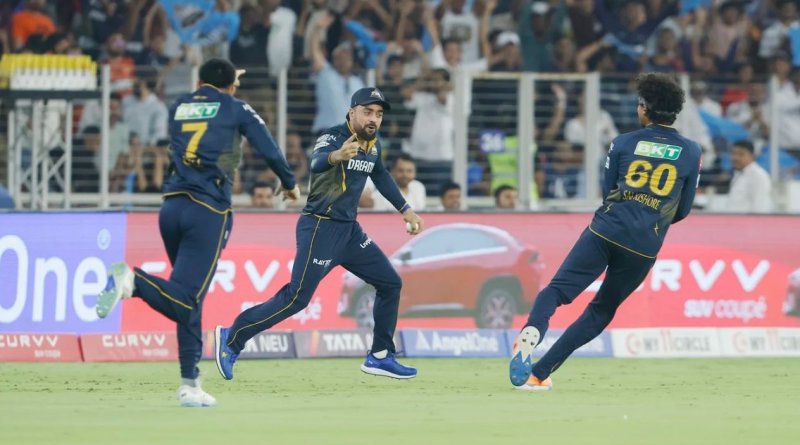 Rashid Khan and his team-mates are pumped after a smart catch got rid of Travis Head•May 02, 2025•BCCI